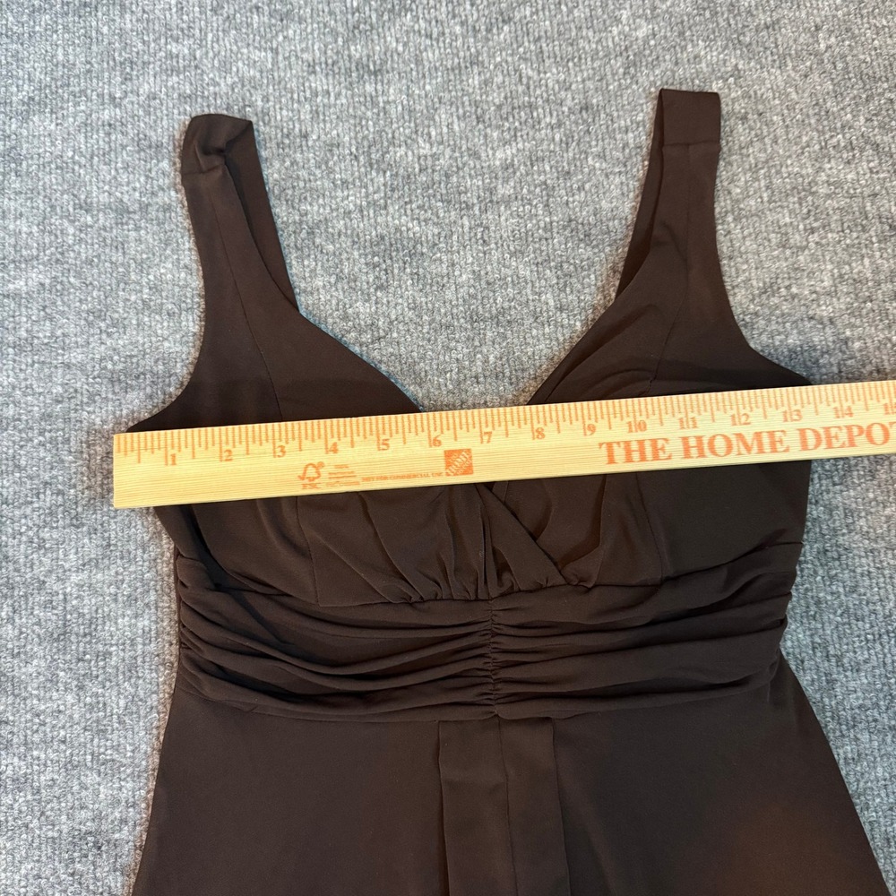 En Focus Studio Women's Chic Brown Ruched Asymmetrical V Neck Midi Dress Size 4 - Picture 7 of 9